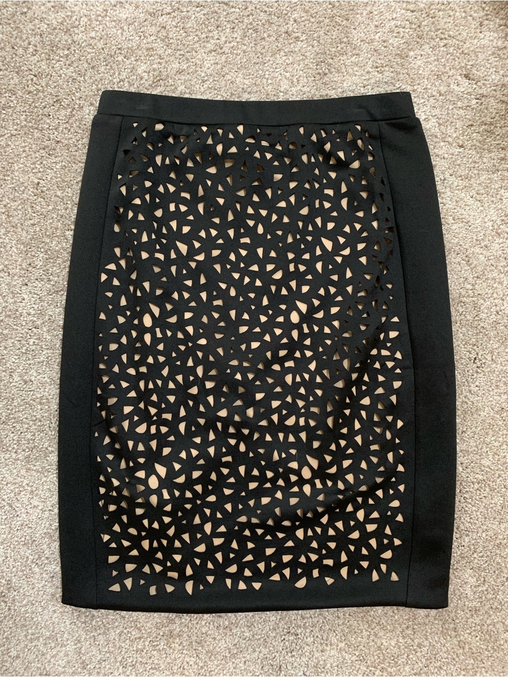 Jealous Tomato Geometric Cutout Black Tan Stretch Pencil Skirt Elastic Medium